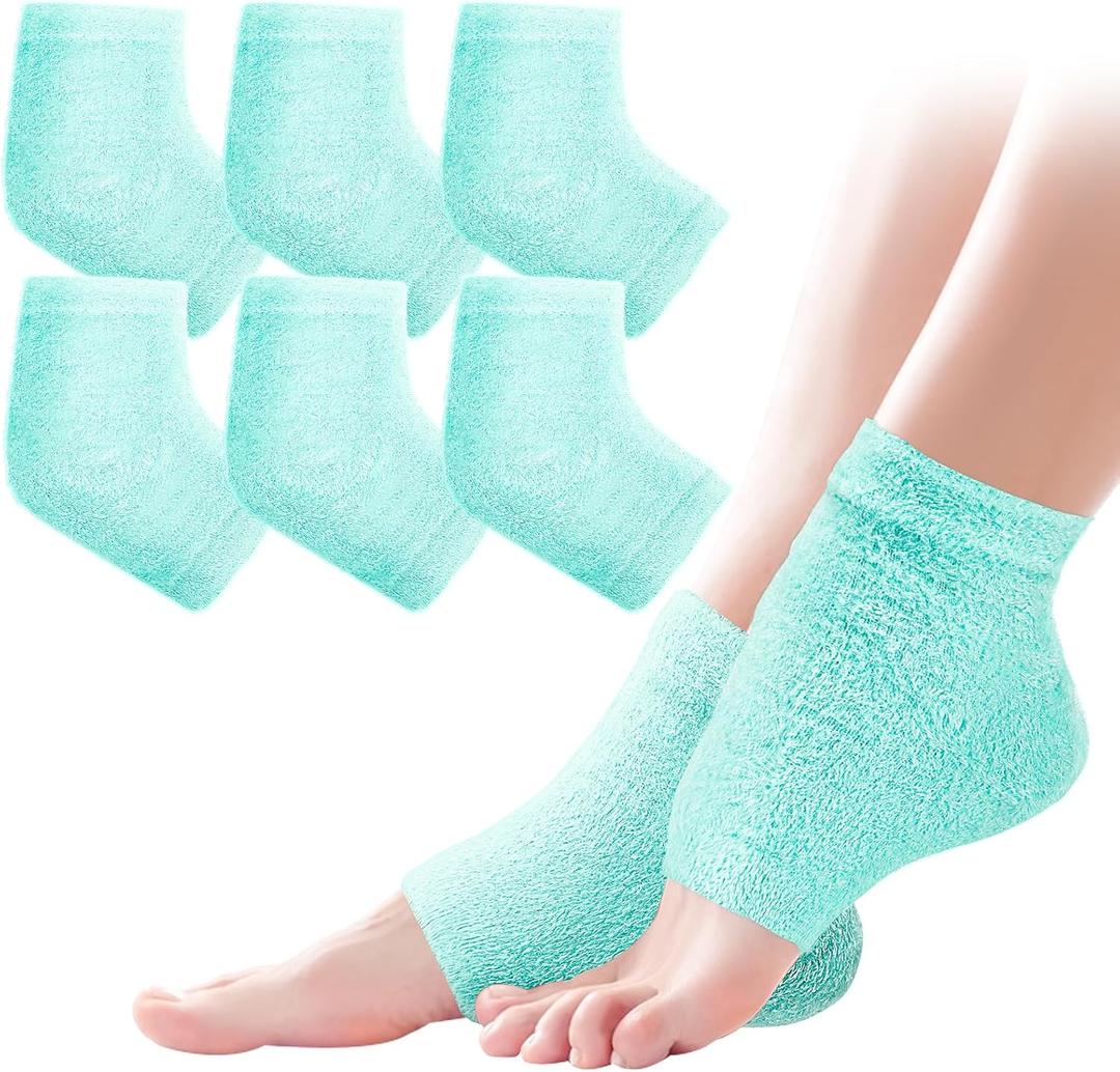 3 Pairs Fuzzy Moisturizing Heel Socks for Dry Cracked Feet Women, Cracked Heel Repair, Cracked Heel & Dry Foot Treatment (Mint Green)
