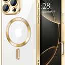 Hython Magnetic Clear for iPhone 16 Pro Case with Camera Lens Protector [Compatible with MagSafe] Luxury Plating Edge Slim Soft TPU Cover Protective Phone Case for iPhone 16 Pro 6.3", Gold