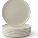 JoyJolt Mesa Stoneware Dinner Plates Set of 6, 10.5 Dish Set, Dishwasher and Microwave Safe Plate Set, Modern Rustic Dinnerware, Kitchen Serving Dishes - Matte White (Linen)