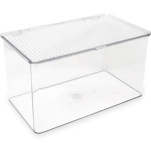 Isaac Jacobs Large Stackable Organizer Bin (10.75 x 6.5 x 6.1) w Hinged Lid Clear Storage Box Home Office School Fridge Bathroom Kitchen Pantry Container BPAFree Food Safe (Large Clear)