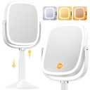 Gospire Rectangle Lighted Makeup Mirror with Magnification, 10X Magnifying Mirror with Lights 3 Color, Height Adjustable and 4000mAh Battery for Bedroom Bathroom, Large Surface for Women or Men- White