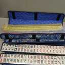 American Mahjong Tile Set with Blue Printed Carrying Bag, 166 Premium Tiles, 4 All-in-One Color Racks/Pushers, Mah Jongg Sets, Mahjong Game Set for Travel, Christmas, Birthday Gifts