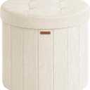 SONGMICS Storage Ottoman Round PU Vanity Stool, 18.5 x 18.5 x 17.7 Inch