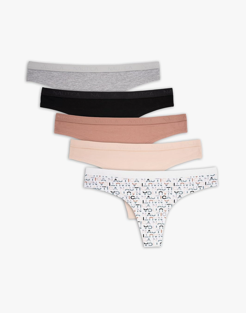 Nautica Women's Cotton Thong Underwear Set, 5-Pack M