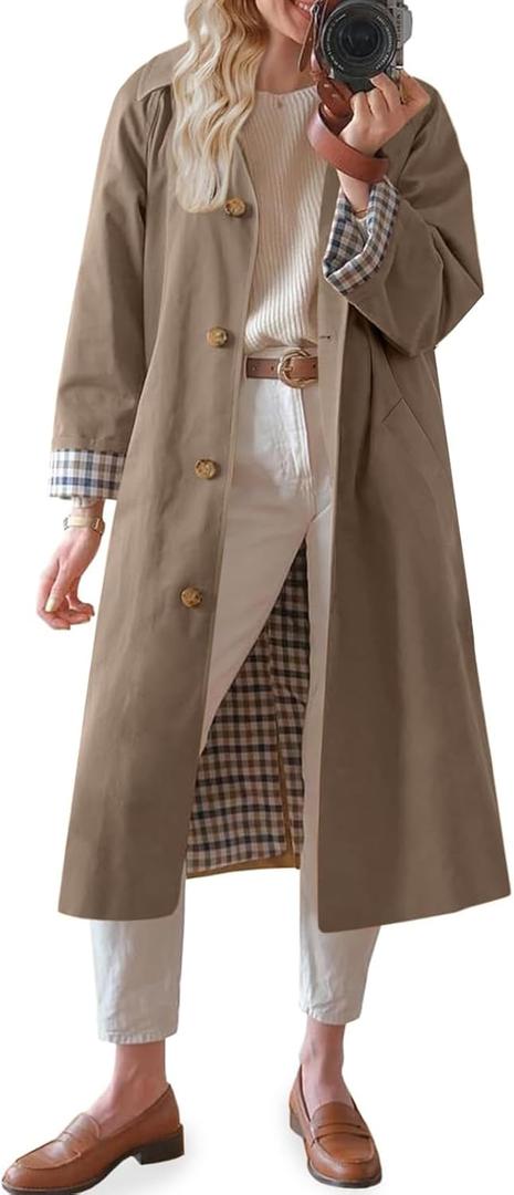 TITOMD Womens Long Trench Coat Spring Winter Outerwear Classic Collar 2026 Single Breasted Fashion Overcoat (Medium, Camel)