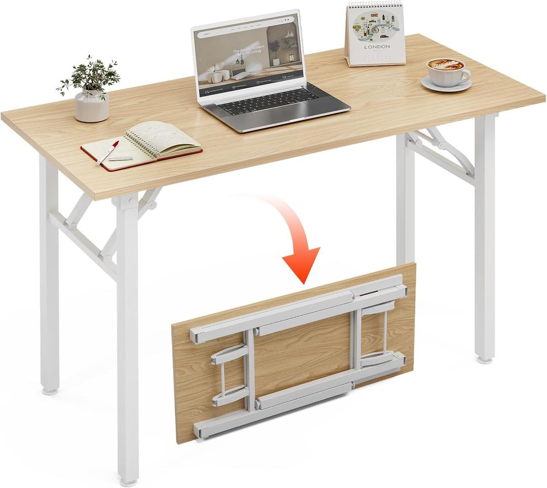 XBurmo Folding Desk Foldable Table, No Assembly 43.3" Foldable Desk Space-Saving Workstation for Small Space, Computer Table, Flat Storage for Home Office, Bedroom, Dorm, Study Room, Light Maple, 43.3 x 19.6 Inch