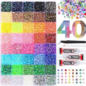 3mm Colorful DIY Resin Rhinestone Kit for Bedazzling, Multicolor Flatback Gems, 3Pcs 10ml B7000 Jewelry Glue for Bedazzled Nail Art Clothing Shoes Nail Book Diamond Art (32000)