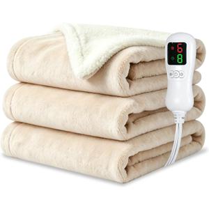 Electric Blanket Twin Size 62"x84",Heating Blanket, Soft Flannel Heated Blanket, 9 Heating Levels,1-9 Hours Auto Off, Fast Heating, Overheat Protection, Machine Washable,Gifts for Woman,Beige