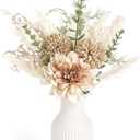 Mkono Small Artificial Flowers in Ceramic Vase 12.5" Centerpieces Coffee Table Decor, Silk Flower Arrangements for Home Decor Indoor Fake Flower Bouquet for Bathroom Dining Room Kitchen Wedding Brown