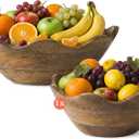Mela Artisans 12 & 10 Scalloped Mango Wood Bowls Set of 2 Wooden Salad Bowl Set, Wooden Fruit Basket for Kitchen & Table Display