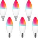 E12 Smart Light Bulbs Compatible with Alexa/Google Assistant/Smart Life, WiFi Chandelier Candle Candelabra RGBCW Color Changing Bulbs, 60W Equiv 600LM 6W, 2.4G WiFi, No Hub Required, ETL Listed, 6PCS