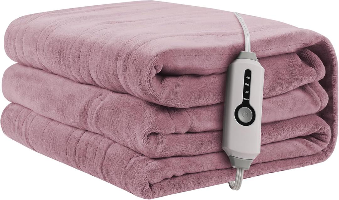 Electric Heated Blanket 50"x60" Throw Size, Soft Coral Fleece with 4 Heating Levels and 3 Hours Auto-Off, Machine Washable, Cozy Plush Fabric for Home, Purple