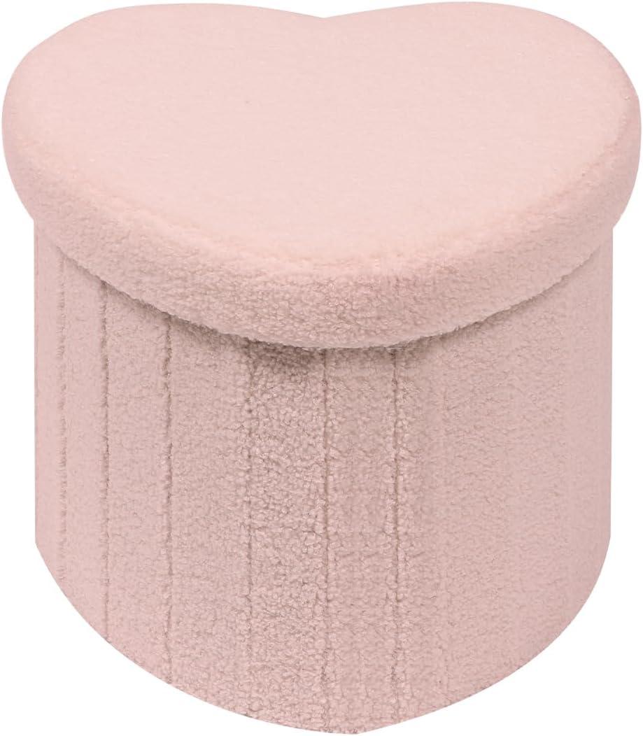 Heart Shaped Ottoman with Storage, Cute Pink Boucle Footstool with Storage, Small Sherpa Footrest Ottoman for Bedroom, Living Room,15"x15"x12.6"