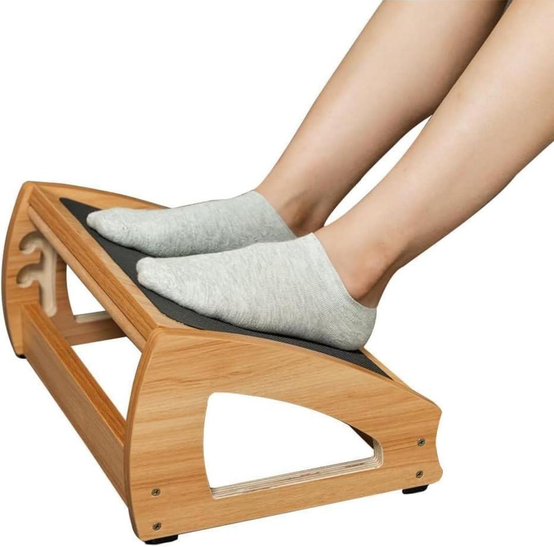 StrongTek Ergonomic Under Desk Footrest, 3 Adjustable Heights Wooden Office Footrest, Large Anti-Slip Surface, Improves Posture and Blood Circulation, up to 400lbs (Natural) (16.465*11.22*7.20 Inch)