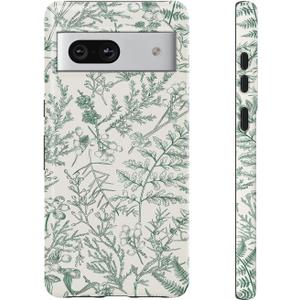 Compatible with Google Pixel 7a Case, 2 in 1 Slim Heavy Duty Protection Hybrid Hard PC Soft Silicone Rugged Bumper Antiscratch Protective Case for Google Pixel 7a 6.1 Inch (Green Floral)