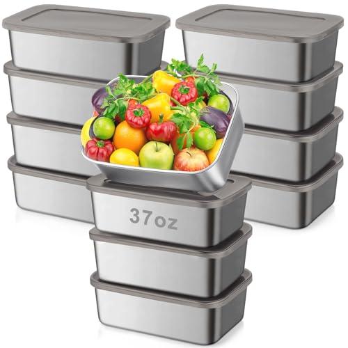 Blushtier 12 Pcs Stainless Steel Food Storage Containers with Lids, 37 oz Metal Lunch Bento Box, Lightweight Stackable Easy Open Meal Prep Container for Kitchen Picnic, Freezer & Dishwasher Safe