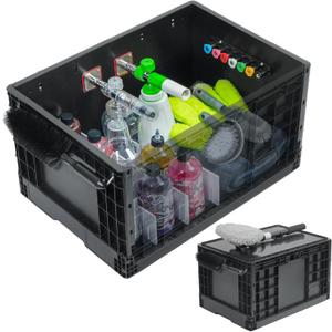 Wash and Garage Organizer Box, Foldable Plastic Crates for Foam Cannon with 1/4 Inch Quick Connector, Large Detail Car Care Box, Trunk Organizer for SUVS Sedans