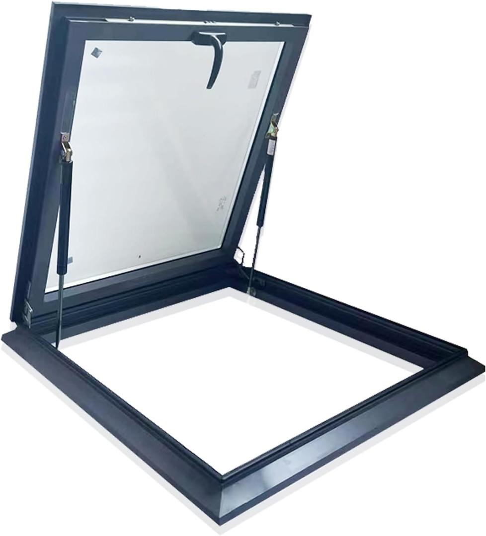 Skylight Roof Window, Tempered Glass Skylight Cover, Aluminum Alloy Frame & Hydraulic Rod, Egress Roof Window with Double-Layer Tempered Glass, for Roof, Attic, Basement, Sun Room(26.7*30.7in/ 68*78cm)