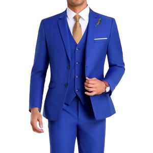 High-End Suits Men Suit Groomsmen Suit Orange Slim Fit 3 Pieces Suit for Men Notched Lapel Jacket Vest Pants, Small, Blue
