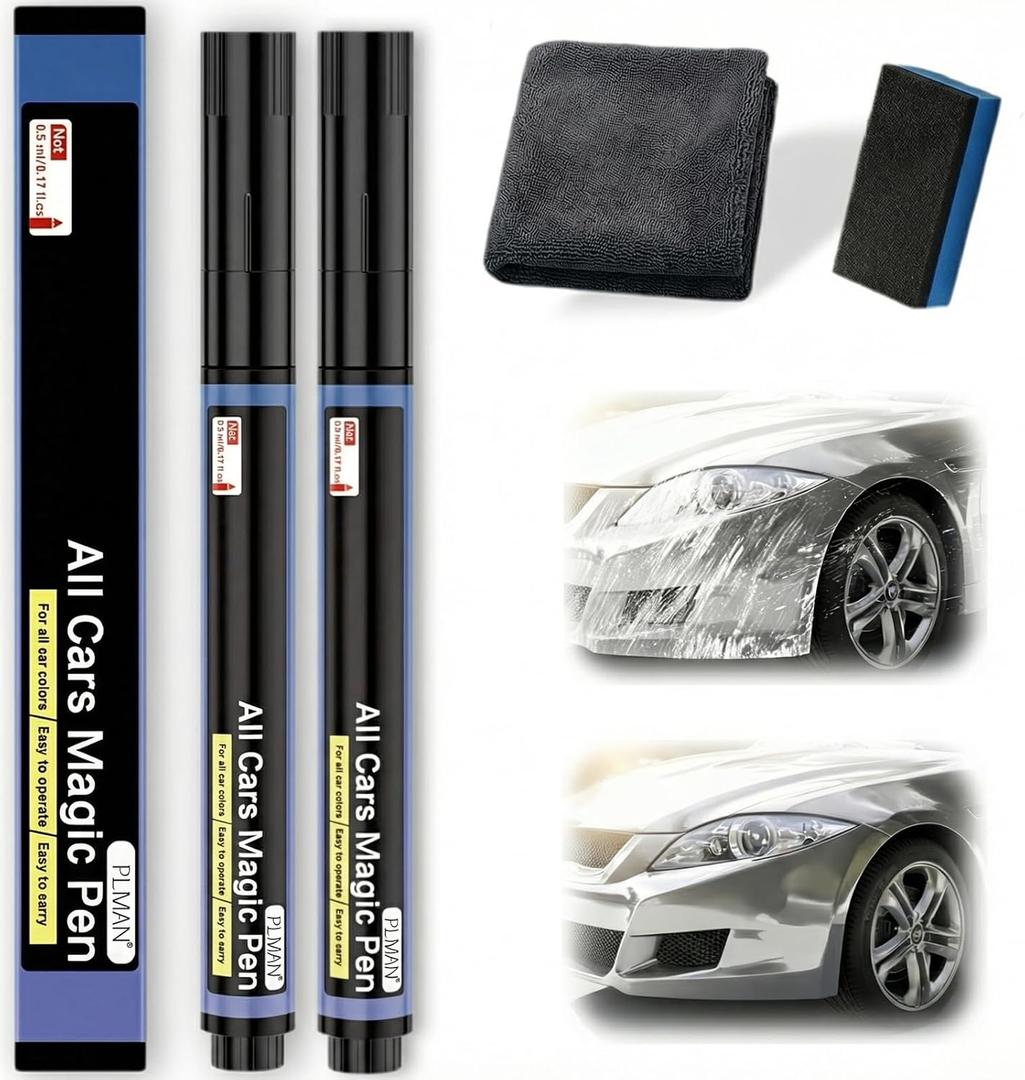 Plman 2 PCS All Cars Magic Pen for Car Scratches, Magic Car Scratch Removal Pen for All Paint Colors, Clearfix Quick-dry Scratch Removal Formula for Light to Moderate Surface Scratches