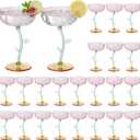 24 Pcs Flower Detachable Martini Glasses, 7oz Plastic Cocktail Glasses, Flower Edge Wavy Mimosa Champagne Glass Coupe Unbreakable Glassware for Wine Wedding Valentine Party(Pink)