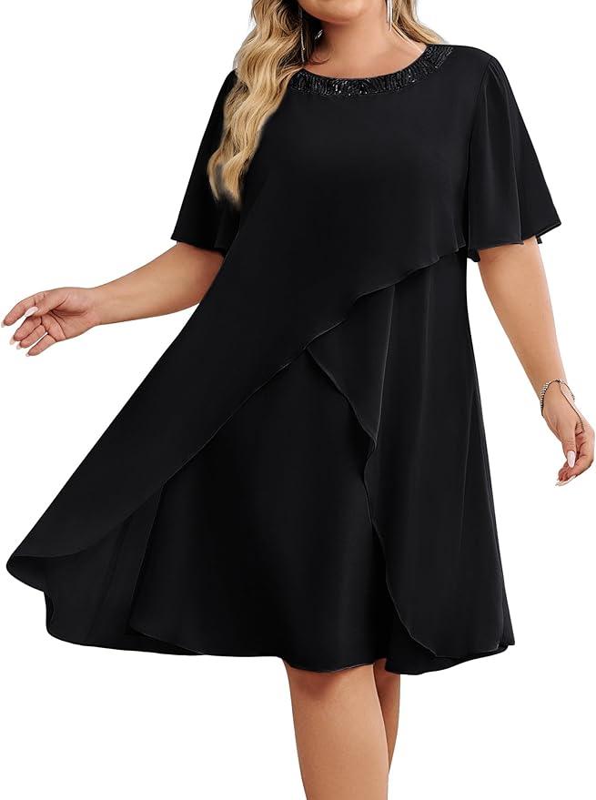 Hanna Nikole Plus Size Dress for Curvy Women 2025 Wedding Guest Dress Sequined Crew Neck Cocktail Dress with High Low Hem sleeveless, 20W