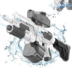 EagleGrove Electric Water Gun with 1350CC Large Capacity, 32FT Long Range Auto Suction Water Guns for Adults, Squirt Gun Water Blasters for Kids Adults Beach Pool Outdoor Party Water Toys Gift White