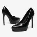 NEWBELLA Women's Platform Pumps Stiletto Heels Pointed Toe Slip On Dress Shoes-High Heels for Wedding, Party Black, Size 6