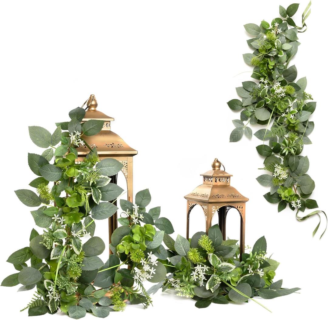 Ling's moment 6Pack 2ft Artificial Flowers Garland Green & Sage Lantern Flower Centerpieces Wedding Aisle Decor Chair Flowers Arch Floral for Signs Table Wall Cake Decoration（not Including Lanterns）
