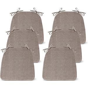 Chair Cushions for Dining Chairs Set of 6, Non Slip Kitchen Chair Pads, 17" x 16" x 2", Indoor Dining Chair Cushions with Ties, Seat Cushion for Kitchen Chairs, Chair Pads, Light Brown