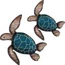 Roowest 2 Sizes Wooden Sea Turtle Wall Decor Farmhouse Ocean Turtle wall art Beach Theme Vintage Coastal Hanging Decoration for Home Lake House Bathroom(Blue)