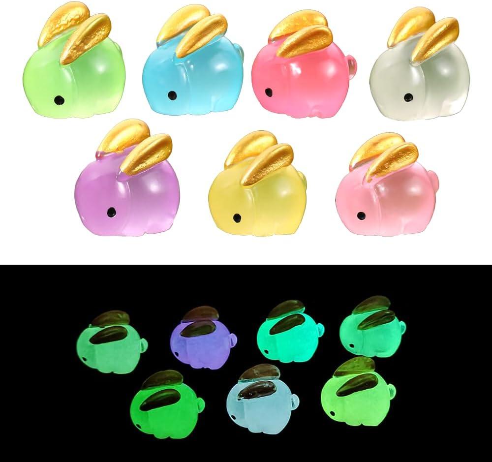 7 x 14 PCS Easter Mini Rabbits Bulk Resin Bunny Figurines for Miniature Landscape Garden Aquarium Potted Accessories Home Prank Game Dollhouse Decor