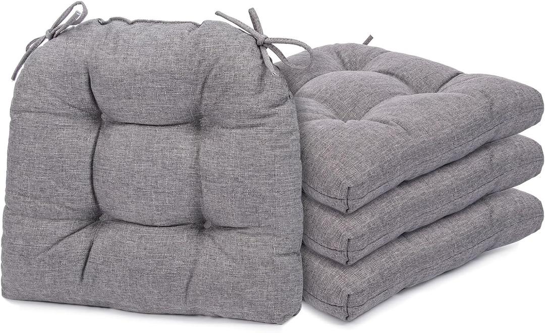 Chair Cushions for Dining Chairs, 4 Pack Soft and Comfortable Chair Cushions Pads with Ties, Seat Cushions for Kitchen ChairsDining Room (4 Pack 17x16, Light Gray)