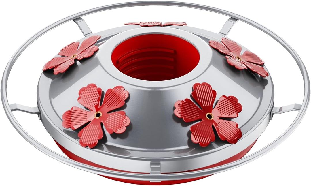 WOSIBO Hummingbird Feeder Replacement Bottom Base Replacement Part Includes Red Plastic Base Metal Top and Brushes (Silver-1)