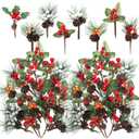 Panelee 48 Pcs Artificial Pine Picks - Christmas Picks for Crafts, Floral, Pine Cones, Sprays, Wreath & Berry Stem Bulk for Xmas Tree & Winter Holiday