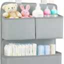Hanging Diaper Organizer for Bassinet/Crib/Playpen/Playard Hold 80+ Diapers - Changing Table Diaper Holder Attachment Accessories- Diaper Stacker Nursery Caddy Organizer (Gray)