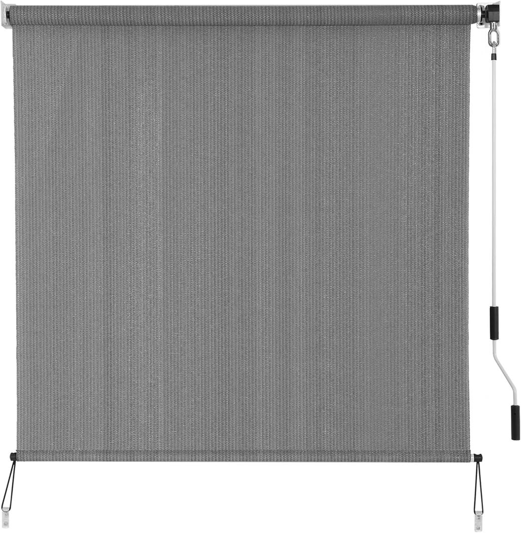 SEEYE Outdoor Sunshade Roller Shades 96" W x 72" H, Cordless Roll Up Shade Blinds Privacy Screen with 90% UV Protection, Exterior Patio Shade Cloth for Porch Pergola Balcony Windows, Dark Grey