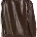 womens Vegan Leather Oversized Raw Edge Moto (Brown), Size XS