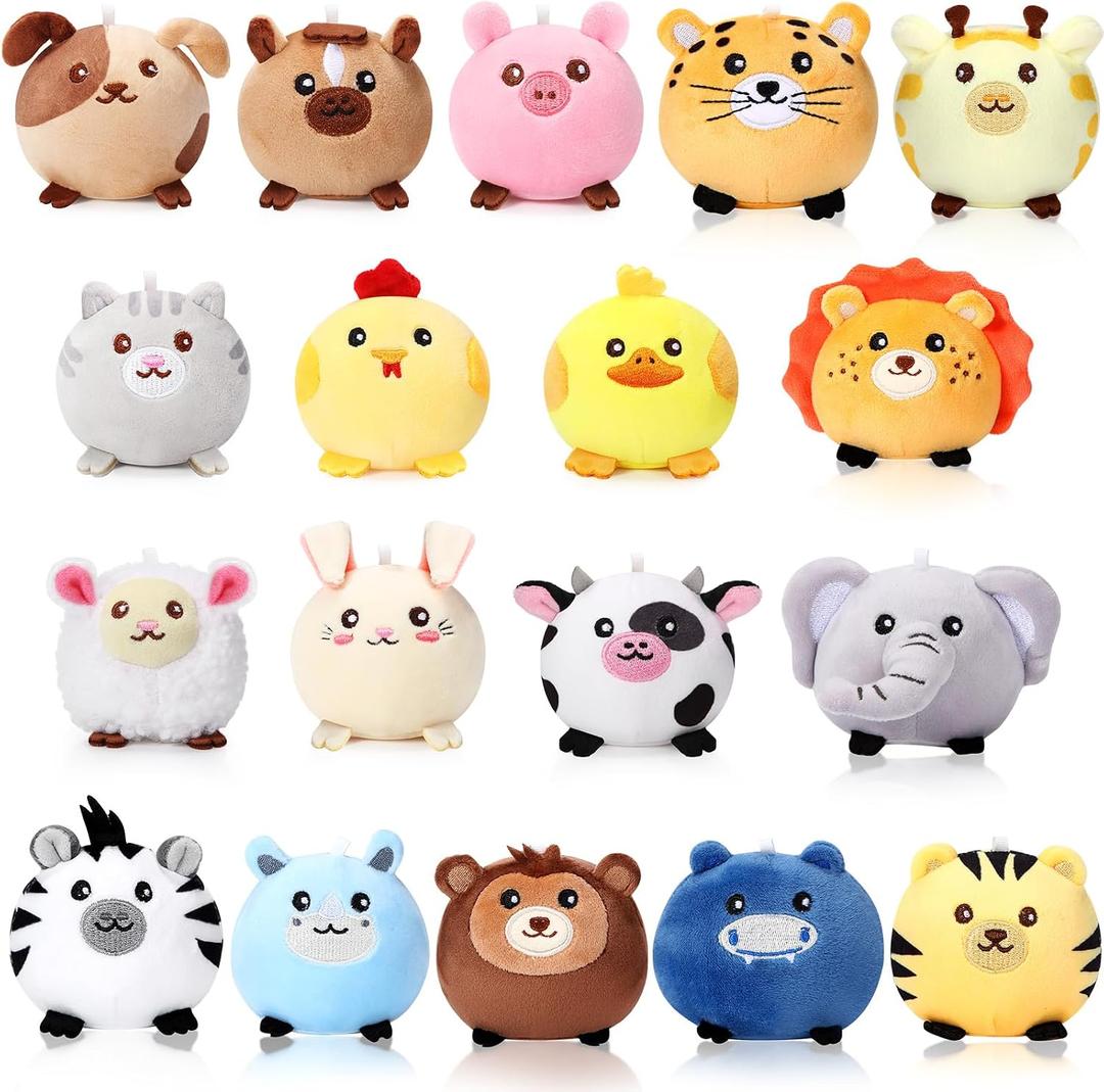 Halloscume 18 Pcs Mini Stuffed Animals Bulk 3.15 Inch Small Plush Farm Jungle Animal Ornament Set for Valentine's Day Exchange School Prizes Easter Egg Fillers Basket Stuffers Birthday Party Favors