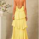 SOLY HUX Women's Sundresses Ruffle Layered Halter Flowy Maxi Dress Elegant Wedding Guest Dresses (Yellow, L)