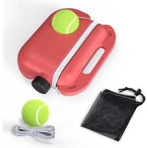 Tennis Trainer Rebound Ball with 3 String Balls, Solo Tennis Training Equipment, Portable Training Tool, Rebounder Kit, Suitable for Beginners Sport Exercise (Red)