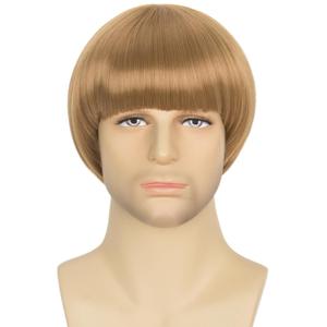 Miss U Hair Mens 60s Retro Bowl Cut Wig Short Straight Blonde Mushroom Bob Funny Wigs for Costume Cosplay