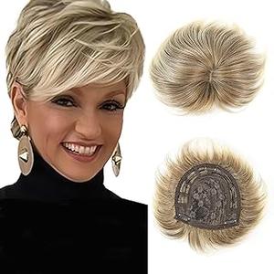 Hair Topper for Women with Thinning Hair Pieces 6.5"*6"Large Coverage 360°3D Synthetic Short Wiglets (Blonde Mixed Brown)