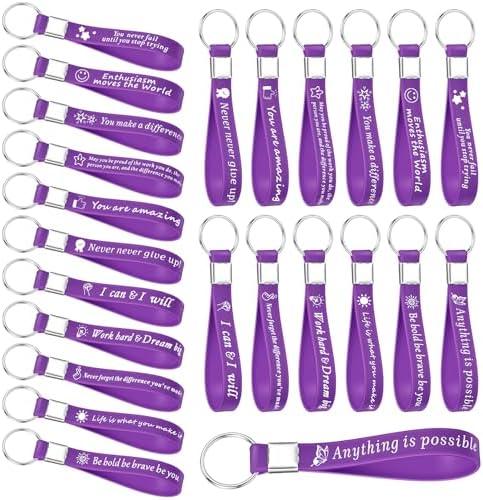 Siifert 24 Pcs Inspirational Keychains Bulk Silicone Motivational Key Chains Appreciation Thank You Gifts for Teacher Staff