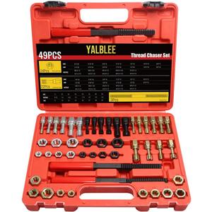 49 PCS Thread Chaser Set Thread Repair Kit Tool Set, UNC UNF & Metric Thread Cleaner with Taps, Dies, and Files, Rethreading Repair for Automotive Wheel Stud Spark Plug Engine Standard Screw