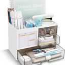 QIYVLOS Desk Organizer with 3 Drawer, Multi-Functional Pencil Pen Holder for Desk, Desk Organizers and Storage with 8 Compartments, Desktop Organizer for Office Home Art Supplies (White)