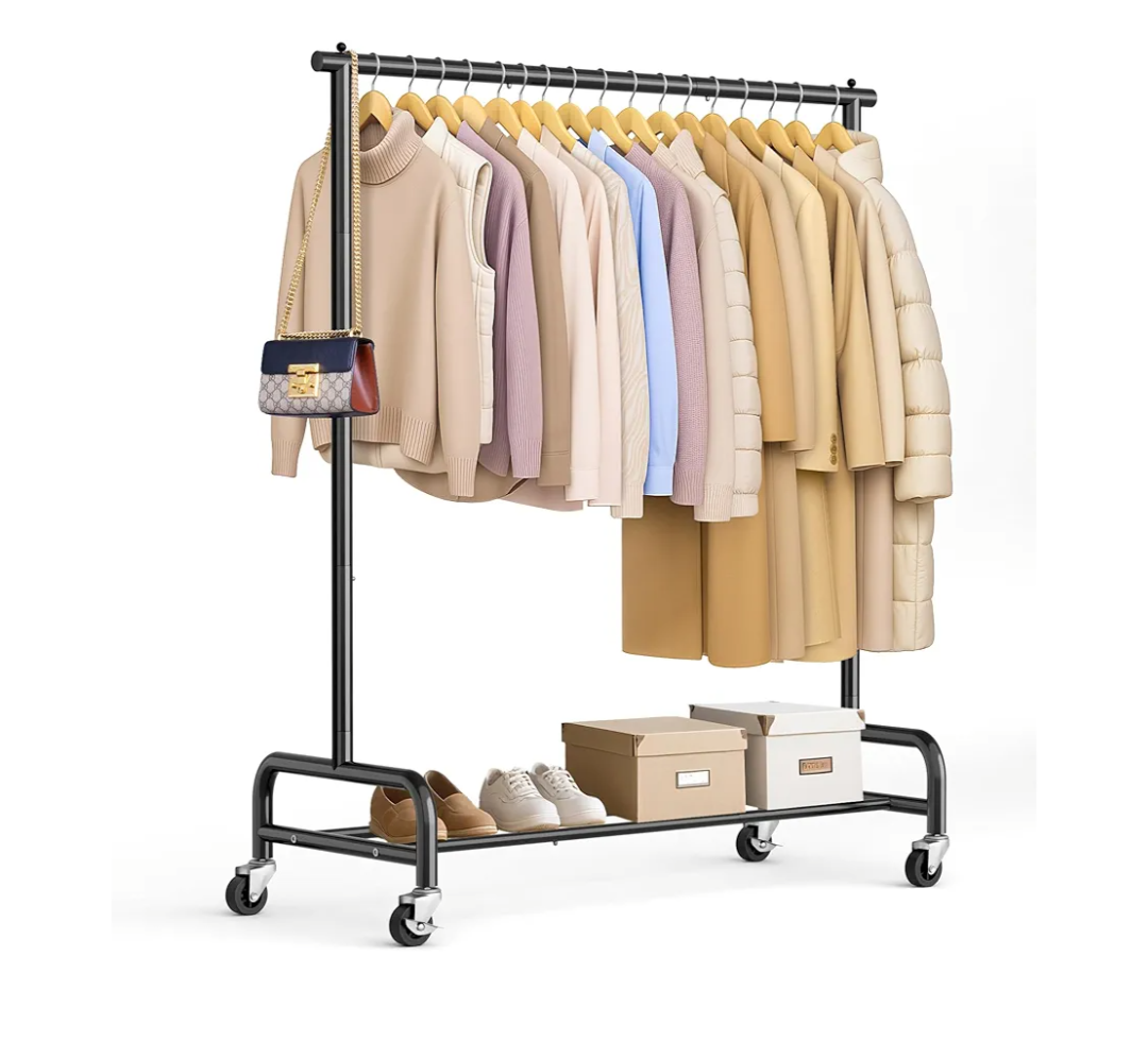 Misslo Heavy Duty Clothes Racks for Hanging Clothing Rack, 43" Wide Rolling Garment Rack Metal Wardrobe Rack with Wheels Closet Hanger Racking for Coats, Shirts, Dress, (White)