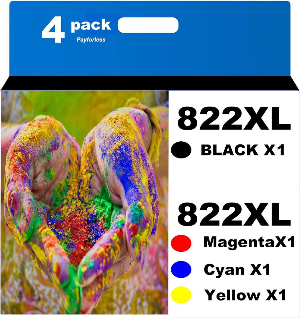 822XL Remanufactured for Epson 822XL Ink Cartridges for Epson 822 XL for Epson Workforce Pro WF-3820 WF-3823 WF-4820 WF-4830 WF-4833 WF-4834 Printer 4 Pack 1 Black 1 Cyan 1 Magenta 1 Yellow