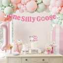 One Silly Goose Birthday Decor Girl Plates Set, Silly Goose First Birthday Decorations for Girl Balloons Banner Plates Napkins Cups Forks Tablecloth 25 Guests