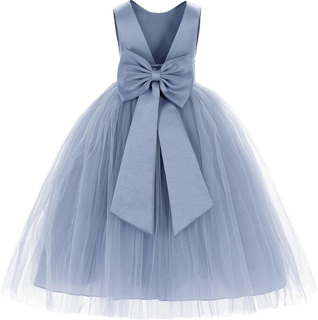 ekidsbridal V-Back Satin Flower Girl Dress Toddler Communion Gown Formal Dresses 219 (8, Dusty Blue)